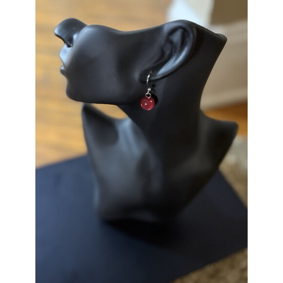 Dangle Earring With Red Glass Bead Drop Hook - Picture 6 of 8